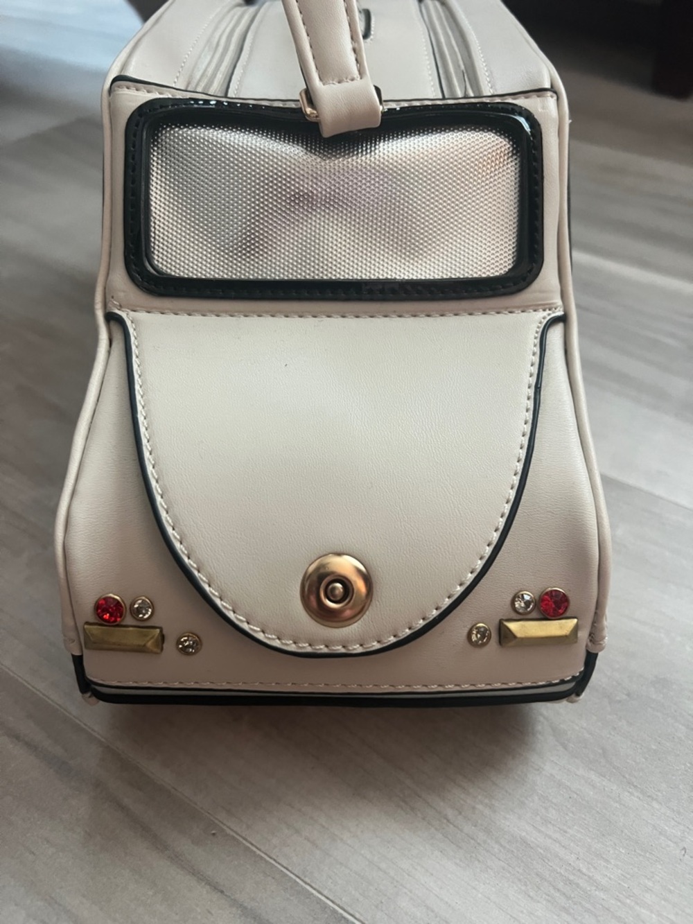 Women’s Cream Taxi Unique Top-Handle Bag with Gold Accent Hardware
